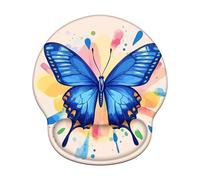 Tapis de Souris Ergonomique, Tapis de Souris Gaming avec Repose-Poignet en Mousse à Mémoire de Forme, Non-Slip Surface, Mouse Mat avec Base en PU Antidérapant (Papillon & Bleu, 25 * 22.6cm) 6H-856