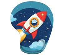 Tapis de Souris Ergonomique, Tapis de Souris Gaming avec Repose-Poignet en Mousse à Mémoire de Forme, Non-slip Surface, Mouse Mat avec Base en PU Antidérapant (Fusée & Dessin Animé, 23*19cm) 6H-1065