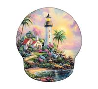 Tapis de Souris Ergonomique, Tapis de Souris Gaming avec Repose-Poignet en Mousse à Mémoire de Forme, Non-Slip Surface, Mouse Mat avec Base en PU Antidérapant (Océan & Phare, 25 * 22.6cm) 6H-591