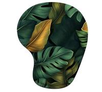 Tapis de Souris Ergonomique, Tapis de Souris Gaming avec Repose-Poignet en Mousse à Mémoire de Forme, Non-Slip Surface, Mouse Mat avec Base en PU Antidérapant (Feuille & Vert, 23 * 19cm) 6H-2045
