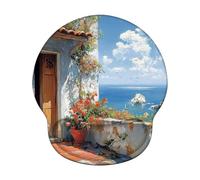 Tapis de Souris Ergonomique, Tapis de Souris Gaming avec Repose-Poignet en Mousse à Mémoire de Forme, Non-Slip Surface, Mouse Mat avec Base en PU Antidérapant (Fleur & Océan, 25 * 22.6cm) 6H-927