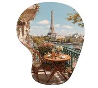 Tapis de Souris Ergonomique, Tapis de Souris Gaming avec Repose-Poignet en Mousse à Mémoire de Forme, Non-Slip Surface, Mouse Mat avec Base en PU Antidérapant (Fleur & Paris, 23 * 19cm) 6H-881