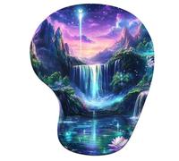Tapis de Souris Ergonomique, Tapis de Souris Gaming avec Repose-Poignet en Mousse à Mémoire de Forme, Non-Slip Surface, Mouse Mat avec Base en PU Antidérapant (Lune & Montagne, 23 * 19cm) 6H-2146