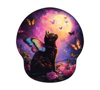 Tapis de Souris Ergonomique, Tapis de Souris Gaming avec Repose-Poignet en Mousse à Mémoire de Forme, Non-Slip Surface, Mouse Mat avec Base en PU Antidérapant (Papillon & Chat, 25 * 22.6cm) 6H-859
