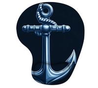 Tapis de Souris Ergonomique, Tapis de Souris Gaming avec Repose-Poignet en Mousse à Mémoire de Forme, Non-Slip Surface, Mouse Mat avec Base en PU Antidérapant (Bleu Marine & Ancre, 23 * 19cm) 6H-677