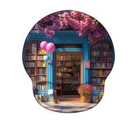 Tapis de Souris Ergonomique, Tapis de Souris Gaming avec Repose-Poignet en Mousse à Mémoire de Forme, Non-slip Surface, Mouse Mat avec Base en PU Antidérapant (Fleur & Bibliothèque, 25*22.6cm) 6H-988