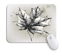 Tapis De Souris Esquisse Feuilles D'Érable Ligne Arbre Automne Gravure Noire Tapis De Souris Carré avec Bord Cousu Tapis Souris, pour Maison, Jeux, 25 x 30cm