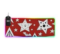 Tapis de souris et clavier lumineux pour ordinateur - Motif étoile citrouille et chauve-souris - Rouge et blanc - 90 x 40 cm