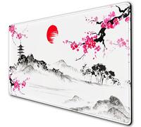 Tapis de souris et de jeu DSKGSJH, fleurs de cerisier, japonais, XXL, 80 x 40 cm, bords cousus, base en caoutchouc antidérapant
