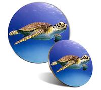 Tapis de souris et dessous-de-verre - Tortue de mer, océan, nature 20 cm et 9 cm pour ordinateur et ordinateur portable, bureau, cadeau, base antidérapante #2051