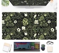 Tapis de souris et sous-main de bureau pour ordinateur portable, motif plantes, fleurs, vert foncé, taille XXL, 80 x 40 cm