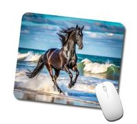 Tapis De Souris, Étalon Cheval Noir Galopant sur La Plage Base en Caoutchouc Mousepad Doux Tapis Souris pour Ordinateur Bureau Claviers 25X30cm