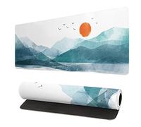 Tapis de souris étendu de 80 x 30 cm, motif montagnes japonaises, base en caoutchouc antidérapant, imperméable, grand tapis de clavier avec bords cousus pour jeux et bureau