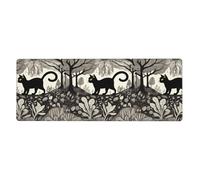 Tapis de souris extra large motif chat noir dans une forêt étrange 30,5 x 80 cm pour bureau, jeux et apprentissage, durable, confortable et respectueux de l'environnement