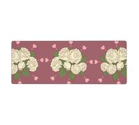 Tapis de souris extra large pour clavier, 30,5 x 80,9 cm, pour ordinateur, console, bureau, jeux, étude, motif rose d'amour blanche