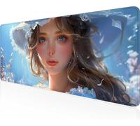Tapis de Souris Femme, Bleu Tapis Souris XXL 80 x 40 cm Mouse Pad Gaming Accessoire, Lavable, Caoutchouc Antidérapante, Haute Précision et Vitesse, Surface Antidérapante, pour Gamer PjY534 4-W