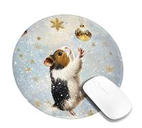 Tapis de souris festif en forme de cochons d'Inde, bleu, motif animal du pays des merveilles d'hiver, doux, antidérapant, lavable, pour la maison et le bureau, ordinateur portable, rond, 20,3 x 20,3