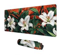 Tapis de Souris Fleur 1000x500 mm Grand Tapis de Souris Gaming Imperméable Mouse Pad Lis Accessoire Bureau, Mouse Pad avec Bords Cousus et Base en Caoutchouc Antidérapante pour Gamer Cadeau Homme J-09
