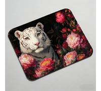 Tapis de Souris Fleur Tigre Blanc, Tapis de Souris Gaming avec Base en Caoutchouc Antidérapante, Imperméable, Mousepad Petit Portable pour Bureau Maison, PC et Ordinateur Portable 320x260x3mm 0O-434