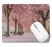 Tapis de Souris Fleurs de Cerisier, 22 x 18 cm Tapis de Souris Gamer Mousepad, ase en Caoutchouc Imperméable et Antidérapante, Carré Rue Mouse Pad avec Bords Surpiqués, Décoration Cadeaux p1j-659