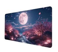 Tapis de Souris Fleurs de Cerisier Tapis Souris XXL 70 x 30 cm, Imperméable Mousepad Lune Motif Bords Cousus Conception Accessoire Bureau Base en Caoutchouc Antidérapant Surface pour Gamer -hjw25069Y