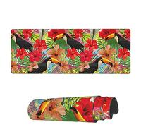 Tapis De Souris Fleurs d'hibiscus Toucan Tropicales Colorées Lavable Doux Tapis De Souris Antidérapant, pour Ordinateur Portable, Jeux, Ordinateur, 80x30cm