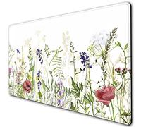 Tapis de souris Flowers Extended, XXL Feuille d'été, herbe, rouge, violet, grande paillasse de souris, base en caoutchouc antidérapante, grande paillasse de souris, tapis de bureau complet avec bords