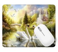 Tapis de Souris Forêt, 22 x 18 cm Tapis de Souris Gamer Mousepad, ase en Caoutchouc Imperméable et Antidérapante, Carré Cygne Mouse Pad avec Bords Surpiqués, pour Noël Décoration Cadeaux p1j-230
