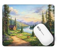 Tapis de Souris Forêt, 22 x 18 cm Tapis de Souris Gamer Mousepad, ase en Caoutchouc Imperméable et Antidérapante, Carré Cerf Mouse Pad avec Bords Surpiqués, pour Noël Décoration Cadeaux p1j-931
