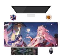 Tapis de Souris Game Genshin Yae Miko Raiden Shogun Keqing Ganyu | Tapis de Souris XXL Imperméable (90 cm x 40 cm x 3 mm) | Base Antidérapante en Caoutchouc (8)