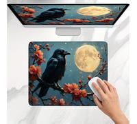 Tapis de Souris Gamer 220x180x3mm, Tapis de Souris Petit Lune Corbeau Modèle, Base en Caoutchouc Antidérapante, Une Glisse Ultra-Douce Un Suivi Optimal, Imperméable Mouse Pad pour Bureau, Jeu j0j-344