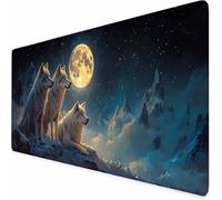 Tapis de Souris Gamer Bleu Tapis de Souris XXL Les Trois Loups 1500 x 800 mm, Gaming Accessoire, Accessoires Bureau avec Coutures sur Les Bords Base en Caoutchouc Antidérapant Surface, Cadeau -XZ701