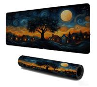 Tapis de Souris Gaming 1200x600, Mousepad de Bureau pour Jeux, Base en Caoutchouc Tapis Antidérapant avec Bords Cousus, Décoration pour Domicile Travail Clavier Ordinateur Portable Lune Village S-476