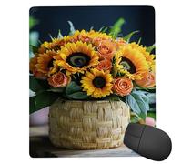 Tapis de Souris Gaming - 240 x 200 mm - Petit Mouse Pad Panier de Fleurs de Tournesol - Surface Spéciale Améliore la Vitesse et la Précision - Base en Caoutchouc Antidérapant Surface - Portable j-855
