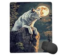 Tapis de Souris Gaming - 290 x 240 mm - Petit Mouse Pad Lune du Loup - Surface Spéciale Améliore la Vitesse et la Précision - Base en Caoutchouc Antidérapant Surface - Portable et Lavable j-531