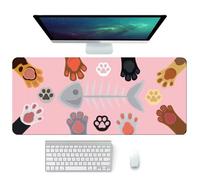 Tapis de Souris Gaming 300x900x2mm,XXL Gamer Mouse Pad,Surface spéciale améliore la Vitesse et la précision,Base en Caoutchouc Antidérapant Surface Mouse Pad - Patte de Chat Mignon de Poisson