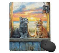 Tapis de Souris Gaming - 360 x 300 mm - Petit Mouse Pad Coucher de Soleil Cat - Surface Spéciale Améliore la Vitesse et la Précision - Base en Caoutchouc Antidérapant Surface - Portable j-835