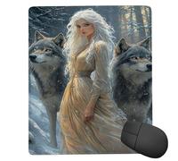 Tapis de Souris Gaming - 360 x 300 mm - Petit Mouse Pad Femme Loup - Surface Spéciale Améliore la Vitesse et la Précision - Base en Caoutchouc Antidérapant Surface - Portable et Lavable j-655