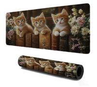 Tapis de Souris Gaming 800x300, Mousepad de Bureau pour Jeux, Base en Caoutchouc Tapis Antidérapant avec Bords Cousus, Décoration pour Domicile Travail Clavier Ordinateur Portable Livres Chat S-408