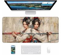 Tapis de Souris Gaming Blanc, Tapis de Souris XXL 800x300x3mm, Tapis de Bureau avec Bords Cousus, Mouse Pad Améliorer Précision et Vitesse, Accessoire Bureau, Cadeau Femme, Femmes Japonaises C-2729