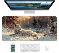 Tapis de Souris Gaming Blanc, Tapis de Souris XXL 800x400x3mm, Tapis de Bureau avec Bords Cousus, Mouse Pad Améliorer Précision et Vitesse, Accessoire Bureau et Gaming Accessoire Cadeau, Loup C-3500