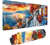 Tapis de Souris Gaming Bleu, Grand Tapis de Souris XXL 800x300x3 mm, Paysage Mouse Pad pour Clavier et Bureau, avec Bords Surpiqués et dos Antidérapant Mousepad for Gamer Gaming Accessoire, Cadeau N-K