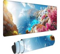 Tapis de Souris Gaming Bleu, Grand Tapis de Souris XXL 900 x 400 x 3 mm, Océan Mouse Pad pour Clavier et Bureau, avec Bords Surpiqués et Dos Antidérapant Mousepad for Gamer Bureau Decor, Cadeau 5-H
