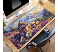 Tapis de Souris Gaming Bleu, Tapis de Souris XXL 100 x 40cm, Étendue Base Anti-Dérapage Mat, Imperméable Surface, Bords Cousus, Lavable Mouse Pad Loup pour Maison Bureau Ordinateur PjY4804 H-P