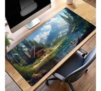 Tapis de Souris Gaming Bleu, Tapis de Souris XXL 90 x 40cm, Étendue Base Anti-Dérapage Mat, Imperméable Surface, Bords Cousus, Lavable Mouse Pad Paysage pour Maison Bureau Ordinateur PjY9126 N-A