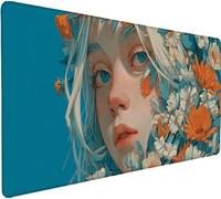 Tapis de Souris Gaming Bleu Tapis Souris XXL 900x400x3mm, Mouse Pad Fleur Grand Mousepad, Améliore la Précision et Rapidité, Imperméable Antidérapante Mousepad pour Accessoires Gaming, Gifts H-WE37