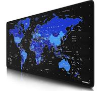 Tapis de Souris Gaming Carte du Monde Global Blue 900x400mm - sous-Main Bureau Gamer Planisphère Extra Large XXL en Tissu, Base antidérapante - pour Tous Types de Souris et Claviers