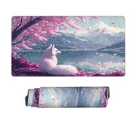 Tapis de Souris Gaming étendu Fox Cherry Blossom 30 x 16, Grand Tapis de Bureau pour Clavier et Souris, Tapis de Bureau imperméable, Base en Caoutchouc antidérapante, Bords Cousus