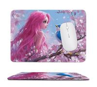 Tapis de Souris Gaming Fille Oiseau Petit Tapis Souris 300 x 250 mm, Petit Mouse Pad sous Main avec Base en Caoutchouc Antidérapante, Accessoire Bureau, pour Gamer, Personnel de Bureau rf-787