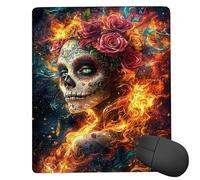 Tapis de Souris Gaming Flame Skull Rose Petit Tapis Souris 180 x 220 mm, Petit Mouse Pad sous Main avec Base en Caoutchouc Antidérapante, Accessoire Bureau, pour Gamer, Personnel de Bureau rf507